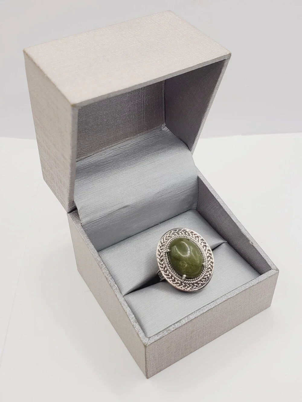 7 Carat Connemara Green Marble 925 Sterling Silver Statement Ring